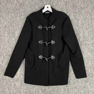 Saint James Womens Duffle Peacoat‎ Pure Wool 10 Black Sweater made in France
